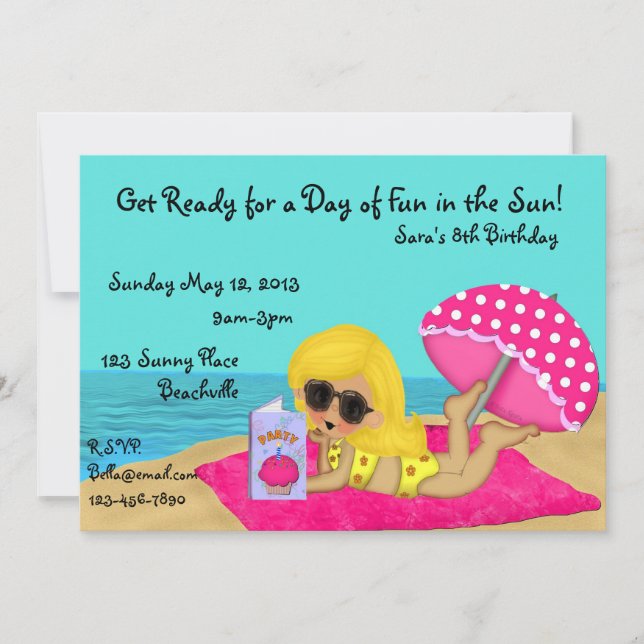 Blonde Beach Party Custom Invitation (Front)