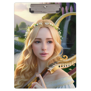 Blonde Beautiful Muse Playing a Harp Clipboard