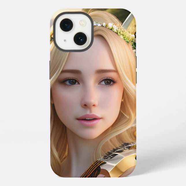 Blonde Beautiful Muse Playing a Harp iPhone Case (Back)