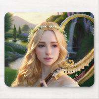 Blonde Beautiful Muse Playing a Harp