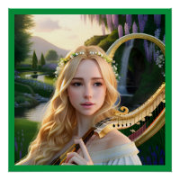 Blonde Beautiful Muse Playing a Harp