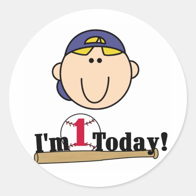 Blonde Boy Baseball 1st Birthday Tshirts Classic Round Sticker (Front)