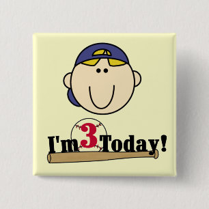 Blonde Boy Baseball 3rd Birthday 15 Cm Square Badge
