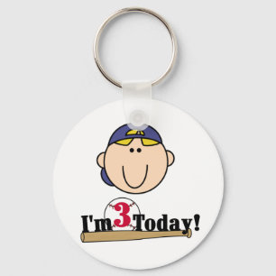 Blonde Boy Baseball 3rd Birthday Key Ring