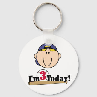 Blonde Boy Baseball 3rd Birthday Key Ring
