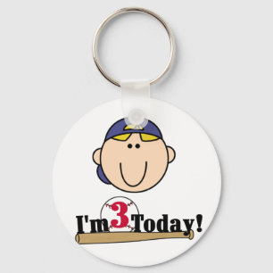 Blonde Boy Baseball 3rd Birthday Key Ring