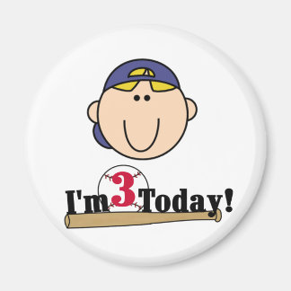 Blonde Boy Baseball 3rd Birthday Magnet