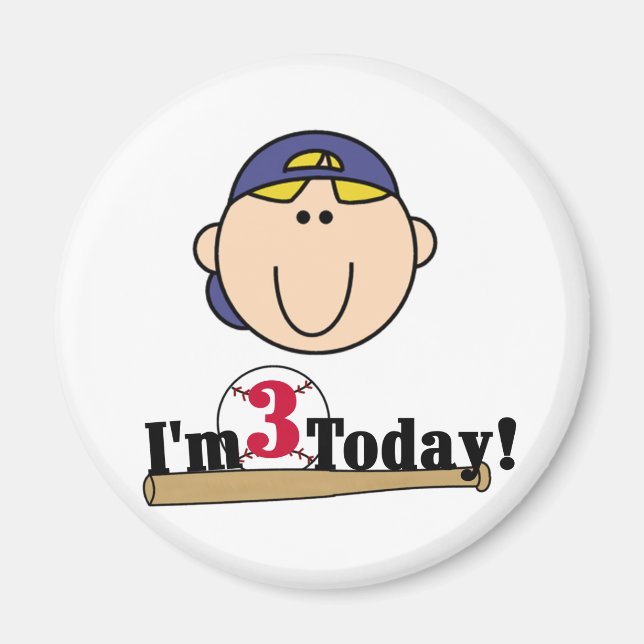 Blonde Boy Baseball 3rd Birthday Magnet (Front)