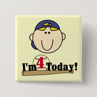 Blonde Boy Baseball 4th Birthday 15 Cm Square Badge