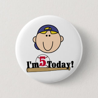 Blonde Boy Baseball 5th Birthday 6 Cm Round Badge