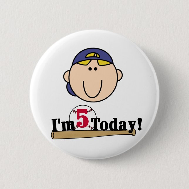 Blonde Boy Baseball 5th Birthday 6 Cm Round Badge (Front)