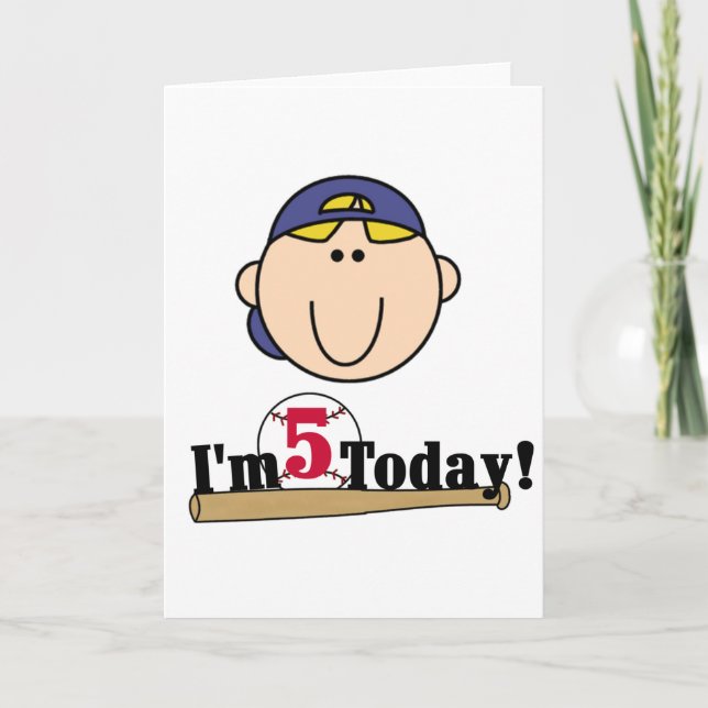 Blonde Boy Baseball 5th Birthday Card (Front)