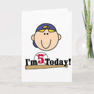 Blonde Boy Baseball 5th Birthday Card
