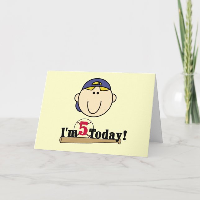 Blonde Boy Baseball 5th Birthday Card (Front)