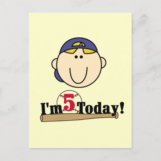 Blonde Boy Baseball 5th Birthday Postcard (Front)