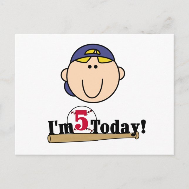 Blonde Boy Baseball 5th Birthday Postcard (Front)