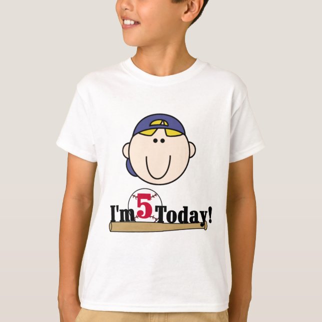 Blonde Boy Baseball 5th Birthday T-Shirt (Front)