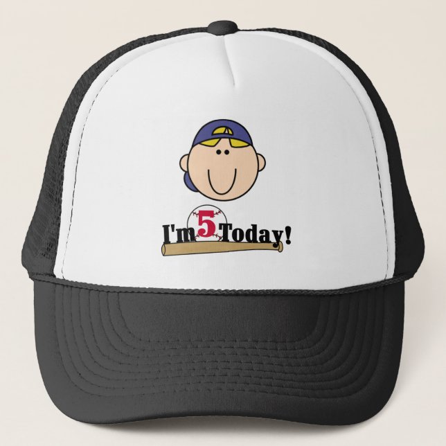 Blonde Boy Baseball 5th Birthday Trucker Hat (Front)