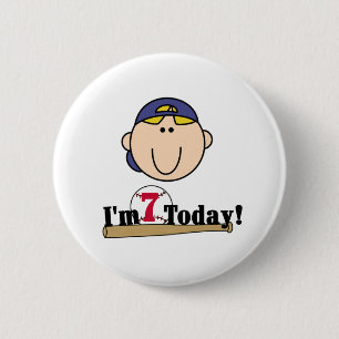 Blonde Boy Baseball 7th Birthday 6 Cm Round Badge