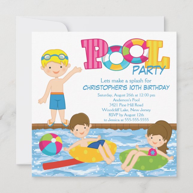 Blonde Boy Birthday Summer Pool Party Invitation (Front)