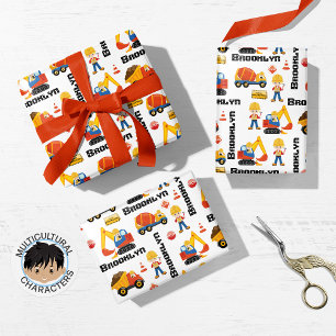 Blonde Boy Construction Personalised Wrapping Paper Sheet