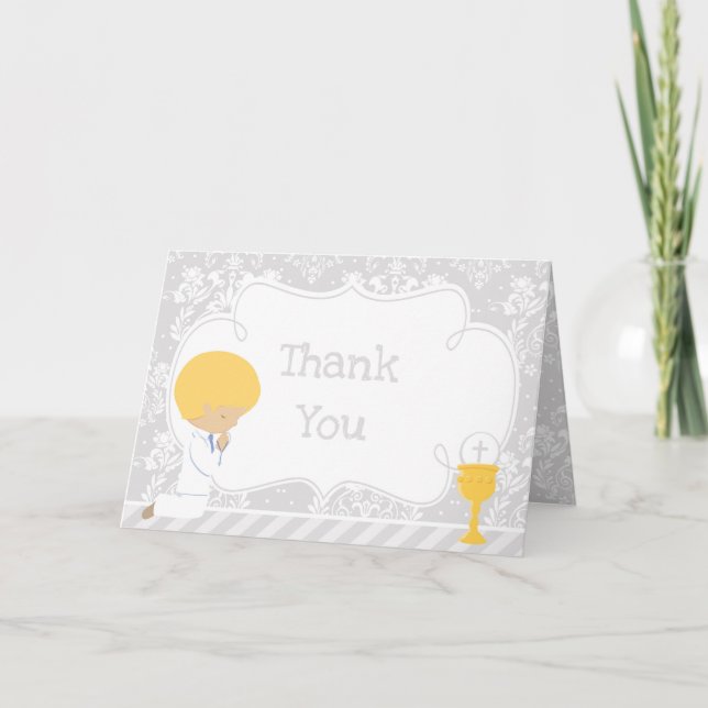 Blonde Boy First Communion  'Thank You' Thank You Card (Front)