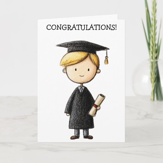 Blonde Boy Graduation Card-Folded Card (Front)