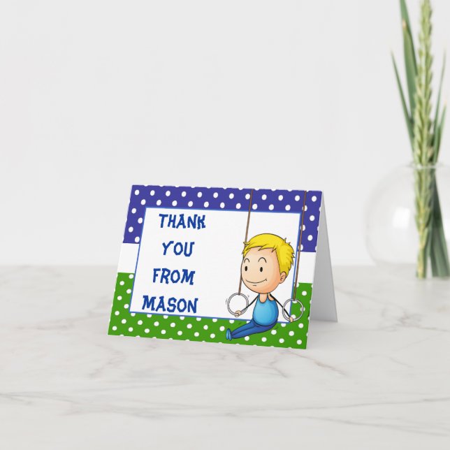 Blonde Boy Gymnastics Thank You Note Card (Front)