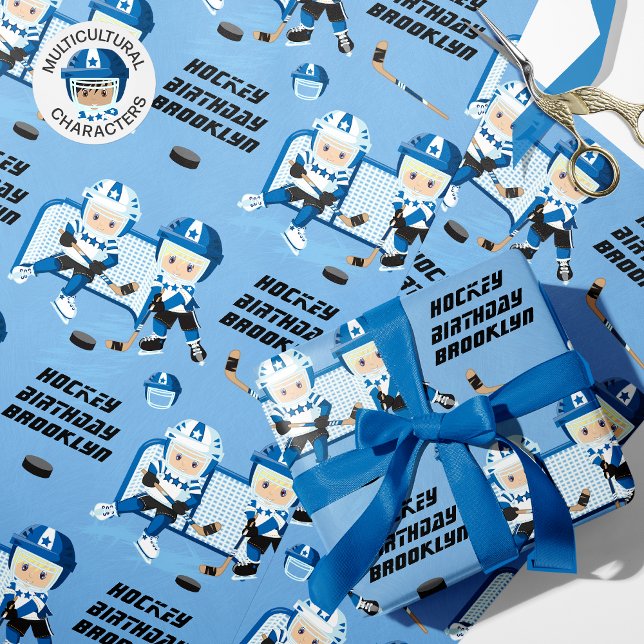 Blonde Boy Hockey Birthday Personalised Wrapping Paper (Creator Uploaded)