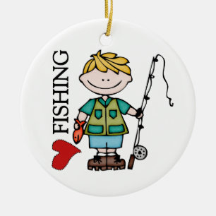 Blonde Boy I Love Fishing Ceramic Tree Decoration