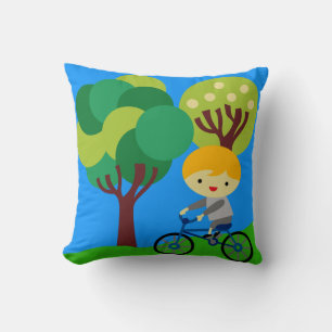 Blonde Boy on Bicycle Pillow