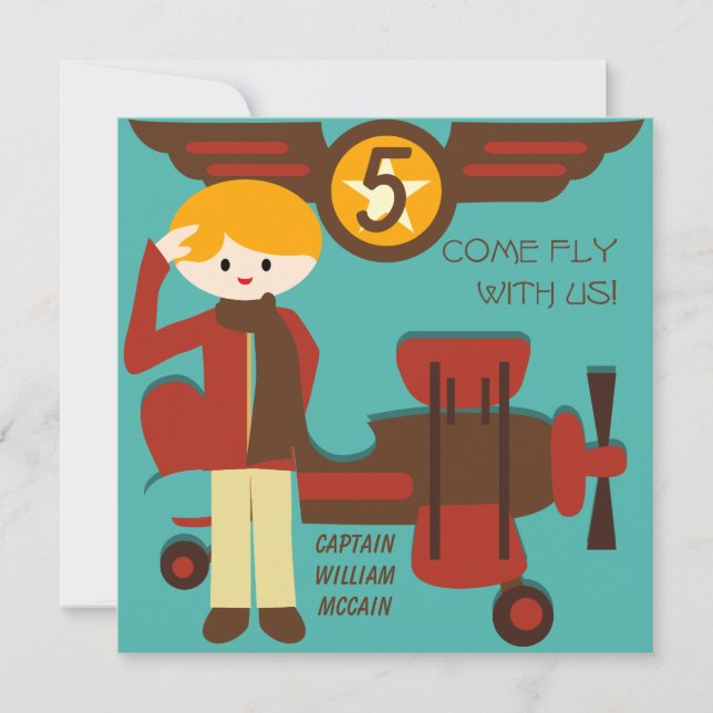 Blonde Boy Pilot Birthday Invitations (Front)