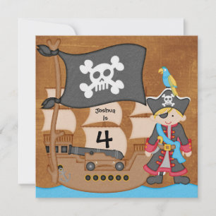 Blonde Boy Pirate Ship Custom Birthday Invitation