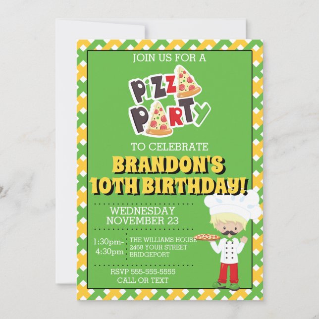 Blonde Boy Pizza Party Birthday Invitation (Front)