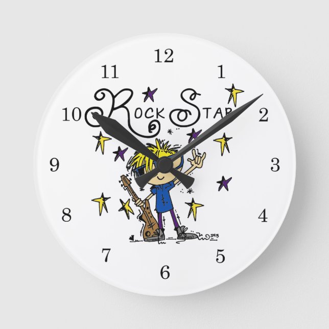 Blonde Boy Rock Star Round Clock (Front)