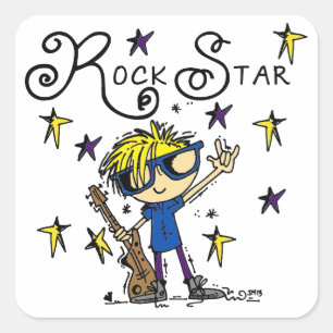 Blonde Boy Rock Star Square Sticker