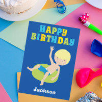 Blonde Boy Swimmer Custom Kids Happy Birthday