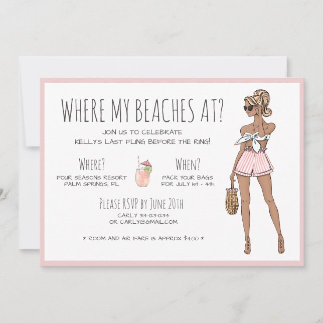 Blonde Bride Bachelorette Beach Party Weekend Invitation (Front)