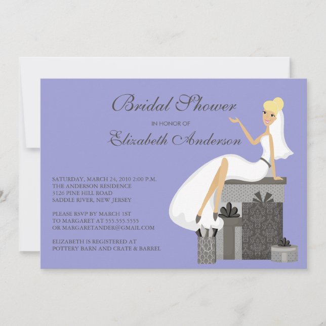 Blonde  Bride Bridal Shower Invitation Purple Grey (Front)