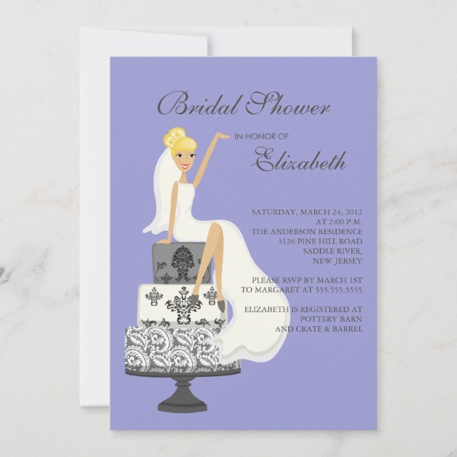 Blonde  Bride Bridal Shower Invitation Purple Grey (Front)