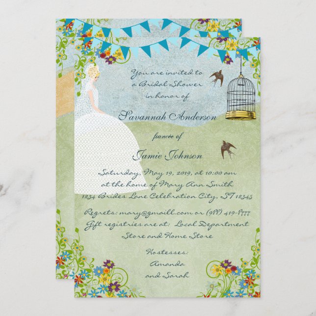 Blonde Bride Garden Bridal Shower Invitations (Front/Back)