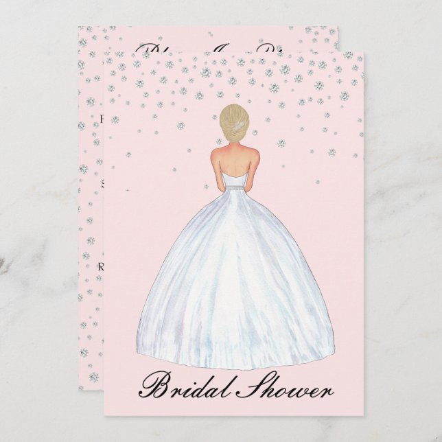 Blonde Bride Illustration Diamond Bridal Shower Invitation (Front/Back)