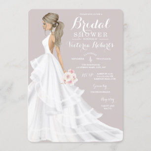 Blonde Bride Lace Gown Bridal Shower Invitation