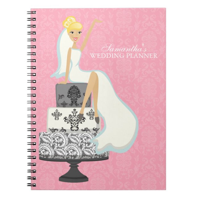 Blonde Bride on Wedding Cake {pink} Spiral Notebook (Front)