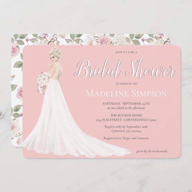 Blonde Bride Wedding Gown Bridal Shower Invitation (Front/Back)