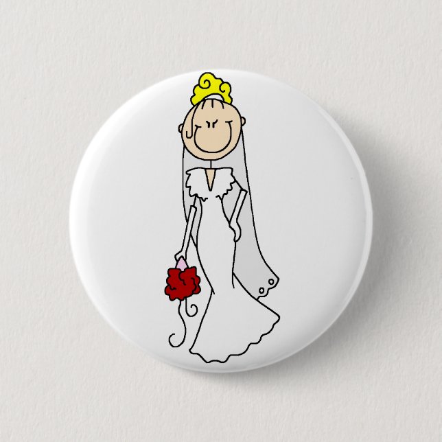 Blonde Bride With Roses Button (Front)