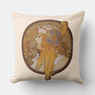 Blonde by Alphonse Mucha Cushion