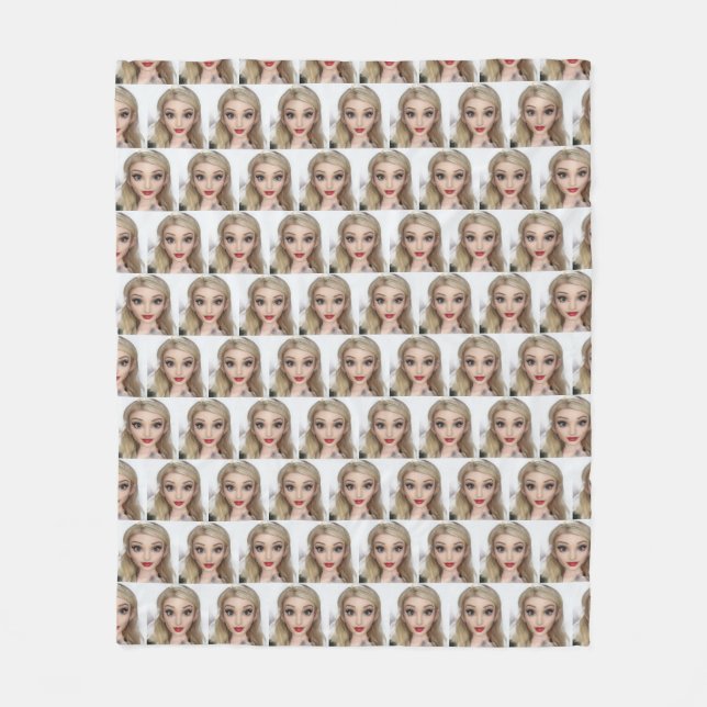 Blonde cartoon doll red lips fleece blanket (Front)
