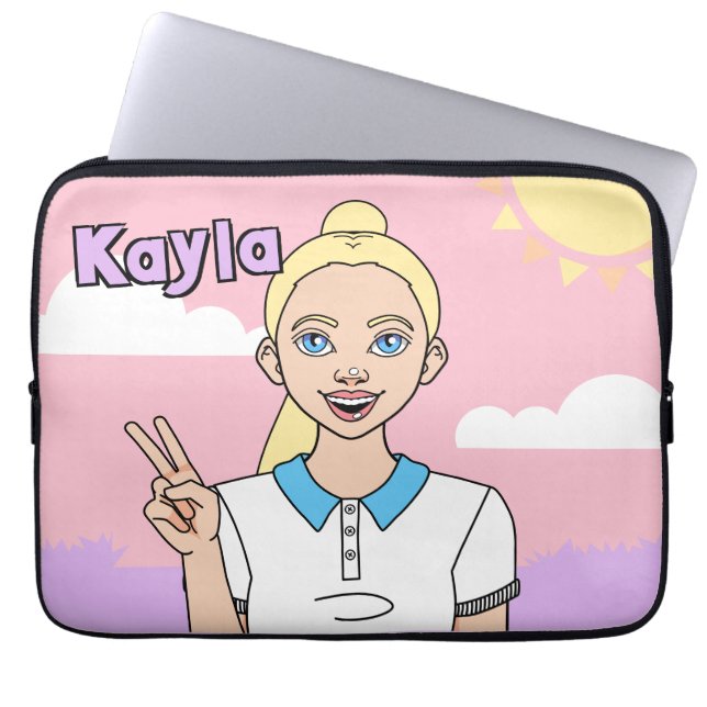 Blonde Cartoon Girl Pink School Student Pencil Cas Laptop Sleeve (Front)