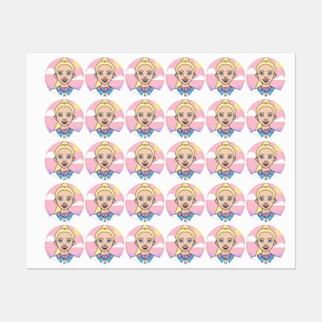 Blonde Cartoon Girl School Student Pink Girly (Sheet)